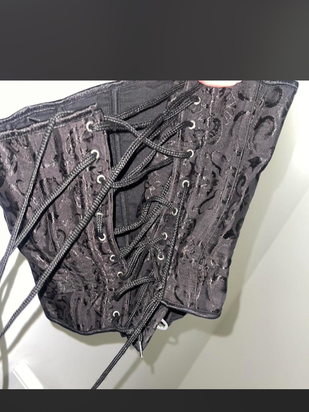 Black Lace-Up Brocade Corset Top
